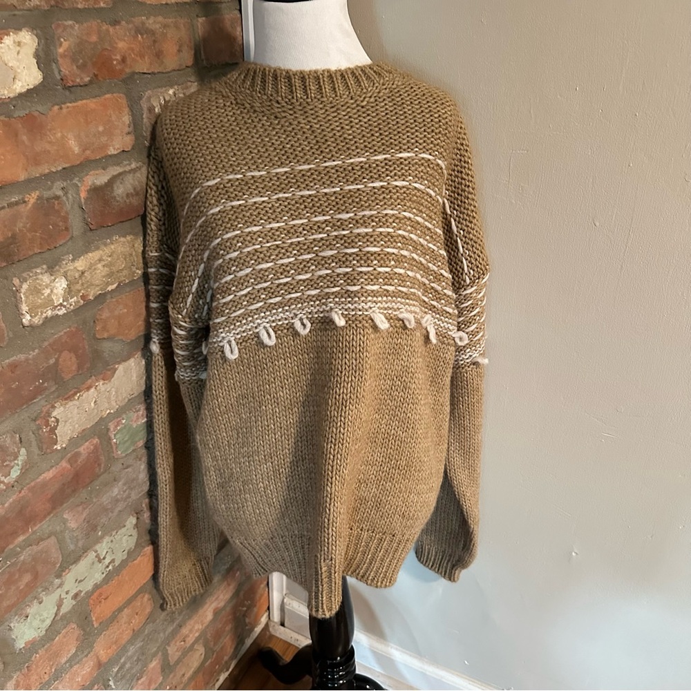 ELSA Tan and White Crew Neck Sweater